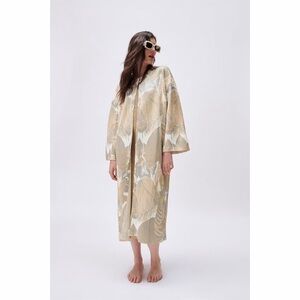 ZARA | Metallic Botanical Oversized Textured Sweater Kimono Coat Maxi Cardigan